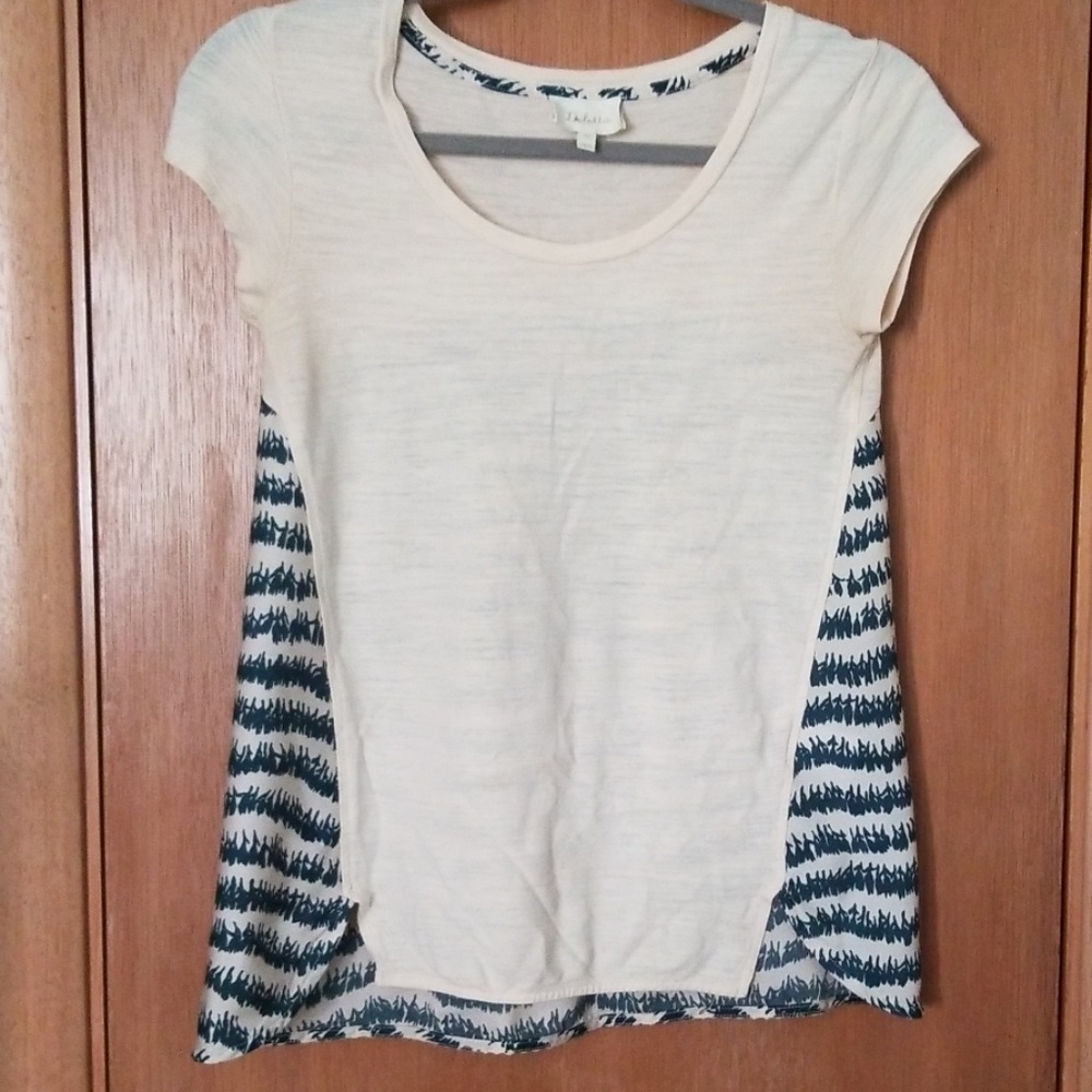 Anthropologie Deletta Green & Cream Top shirt xs